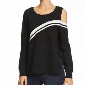 Cold-Shoulder Black Sweater with White Stripes